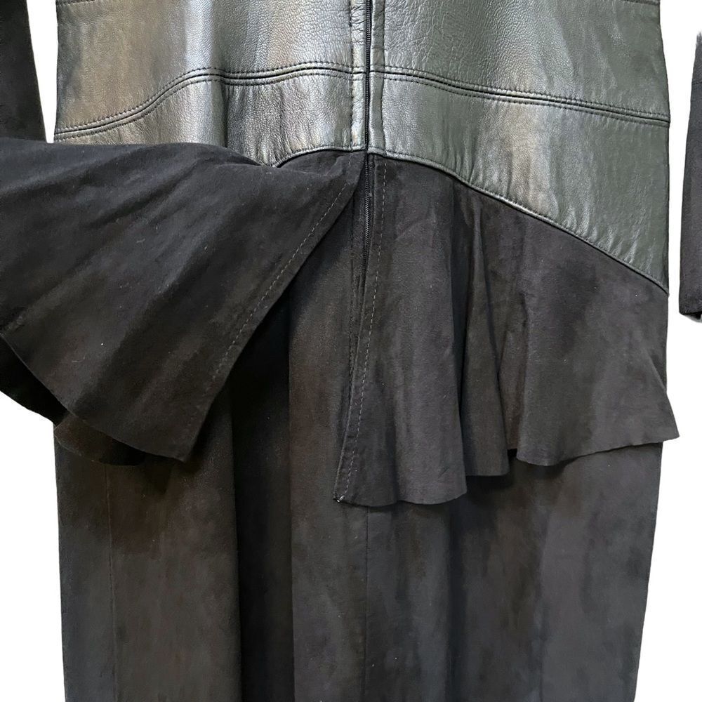 VAKKO Vintage Leather Suede Cutout Back Peplum Waist Dress 8 - Picture 6 of 8